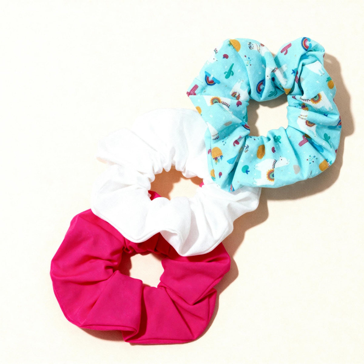 3 Pack Happy Llama Scrunchies | 80s Hair Tie Set