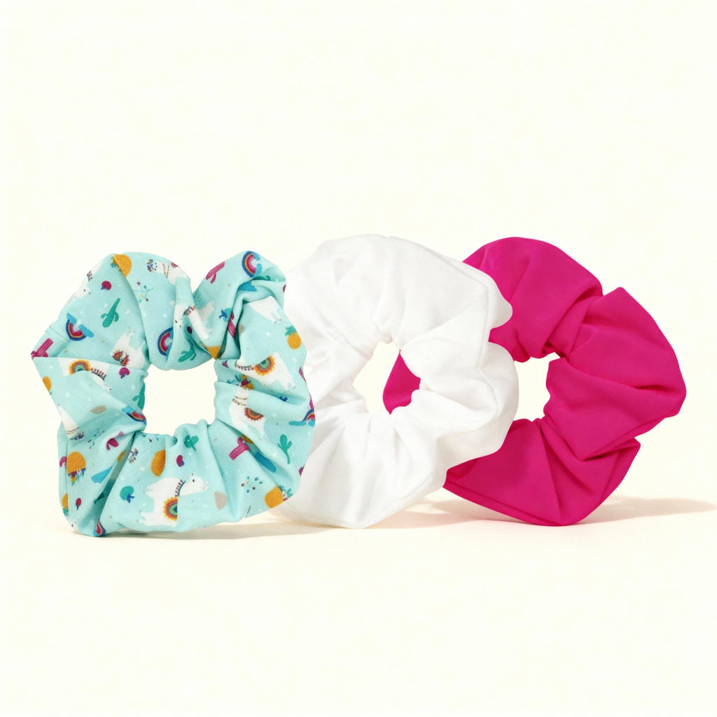3 Pack Happy Llama Scrunchies | 80s Hair Tie Set