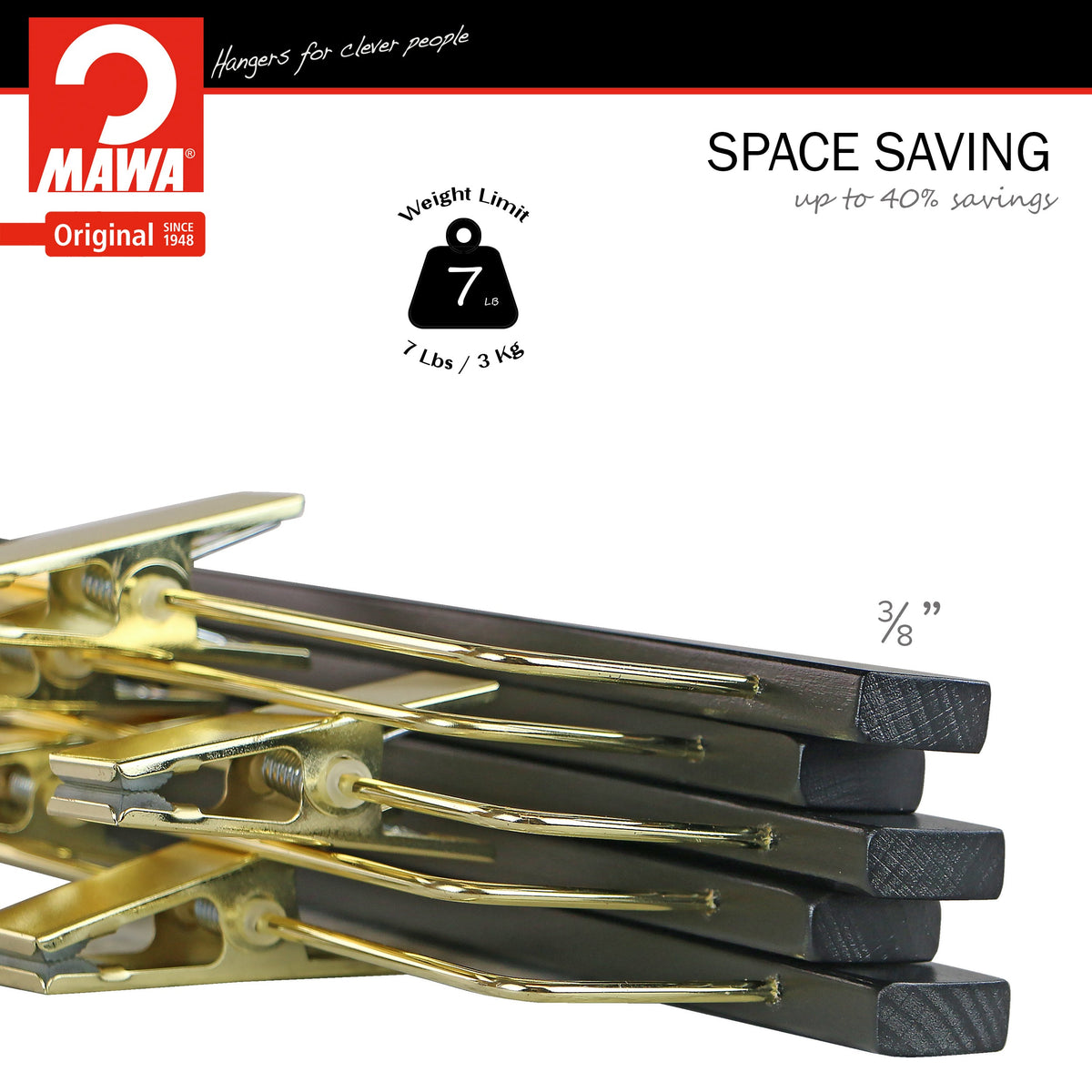 Metropolis Series, Pant & Skirt Hanger with Adjustable Clips, Trend 40D, Black, Gold Hook