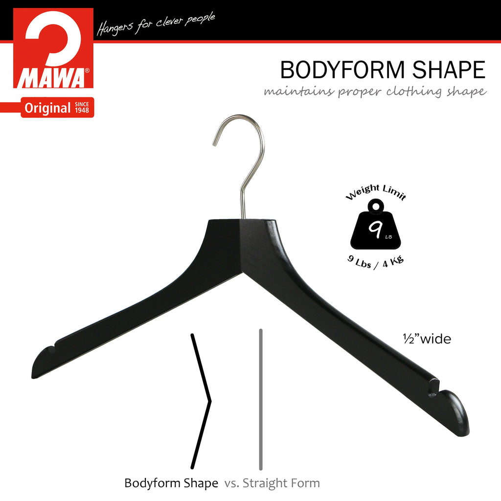 Metropolis Series, Bodyform Shirt with Shoulder Notches Hanger, Profi 45/RE, Black, Silver Hook