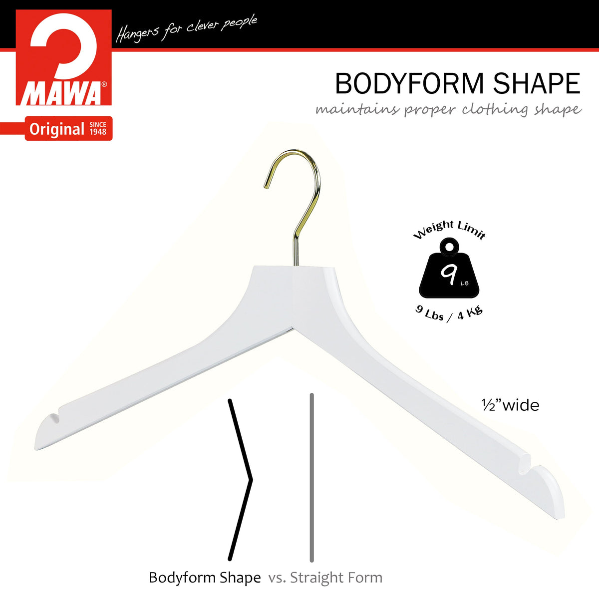 Metropolis Series, Bodyform Shirt with Shoulder Notches Hanger, Profi 45/RE, White, Gold Hook