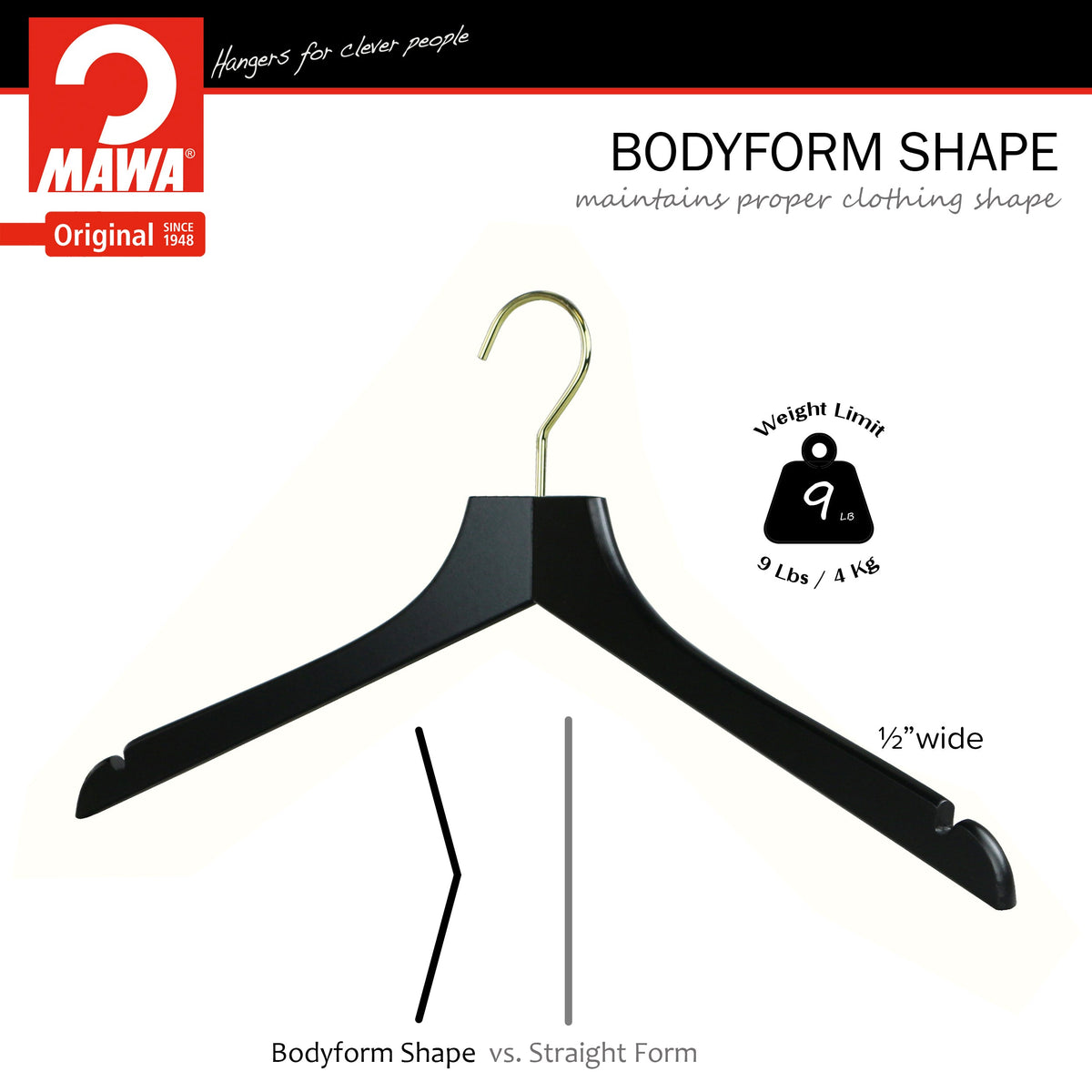Metropolis Series, Bodyform Shirt with Shoulder Notches Hanger, Profi 45/RE, Black, Gold Hook