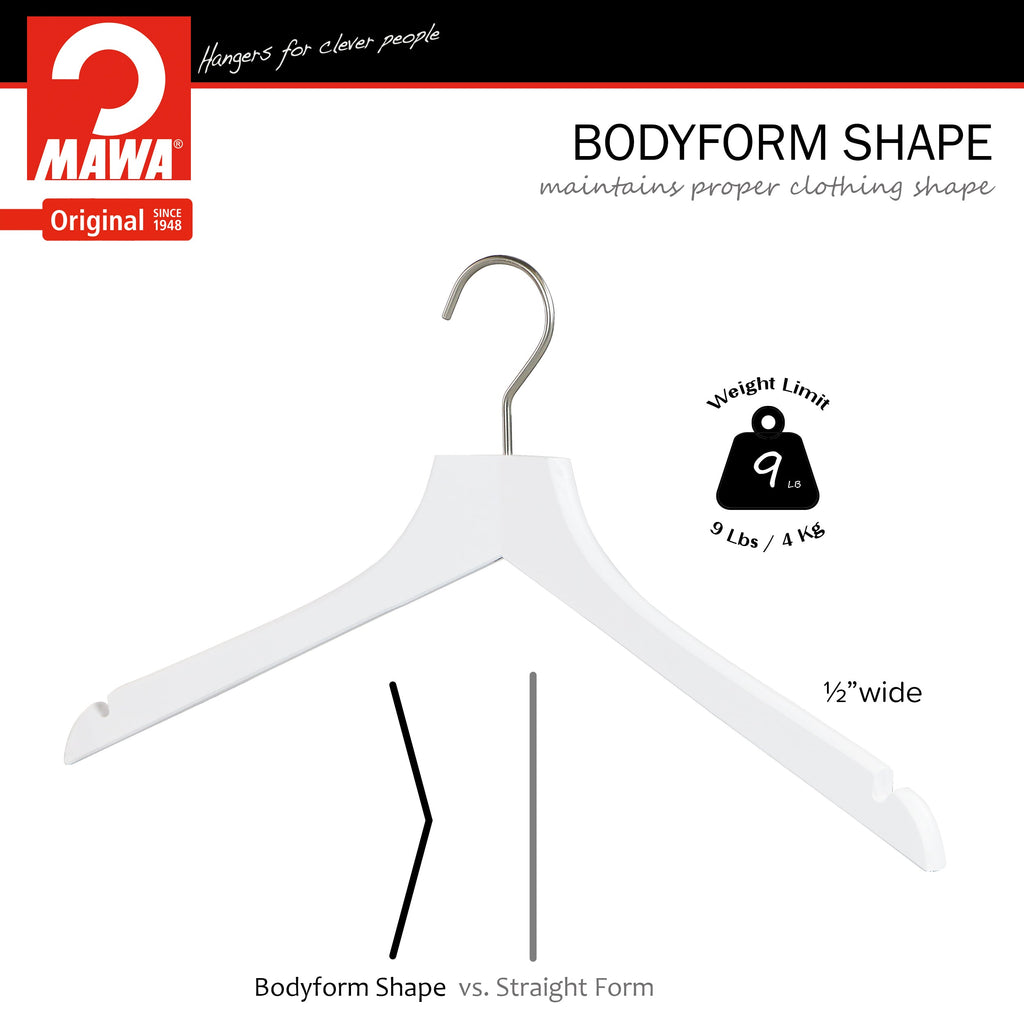 Metropolis Series, Bodyform Shirt with Shoulder Notches Hanger, Profi 45/RE, White, Silver Hook
