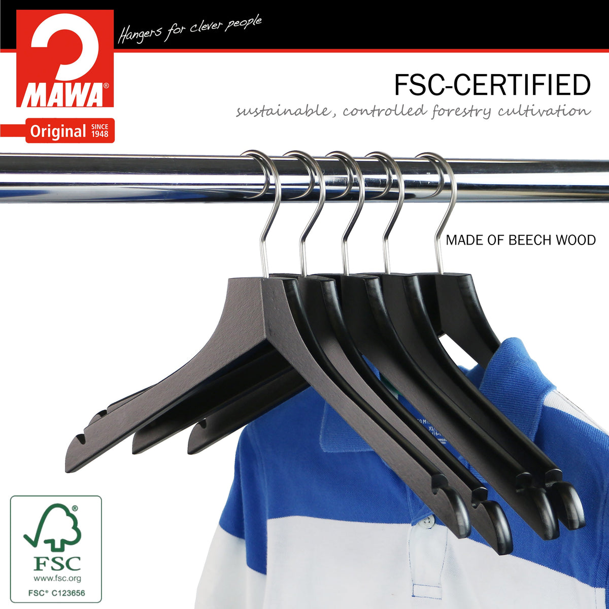 Metropolis Series, Bodyform Shirt with Shoulder Notches Hanger, Profi 45/RE, Black, Silver Hook