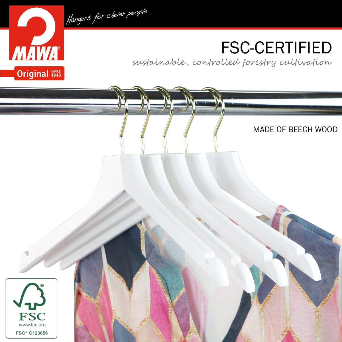 Metropolis Series, Bodyform Shirt with Shoulder Notches Hanger, Profi 45/RE, White, Gold Hook