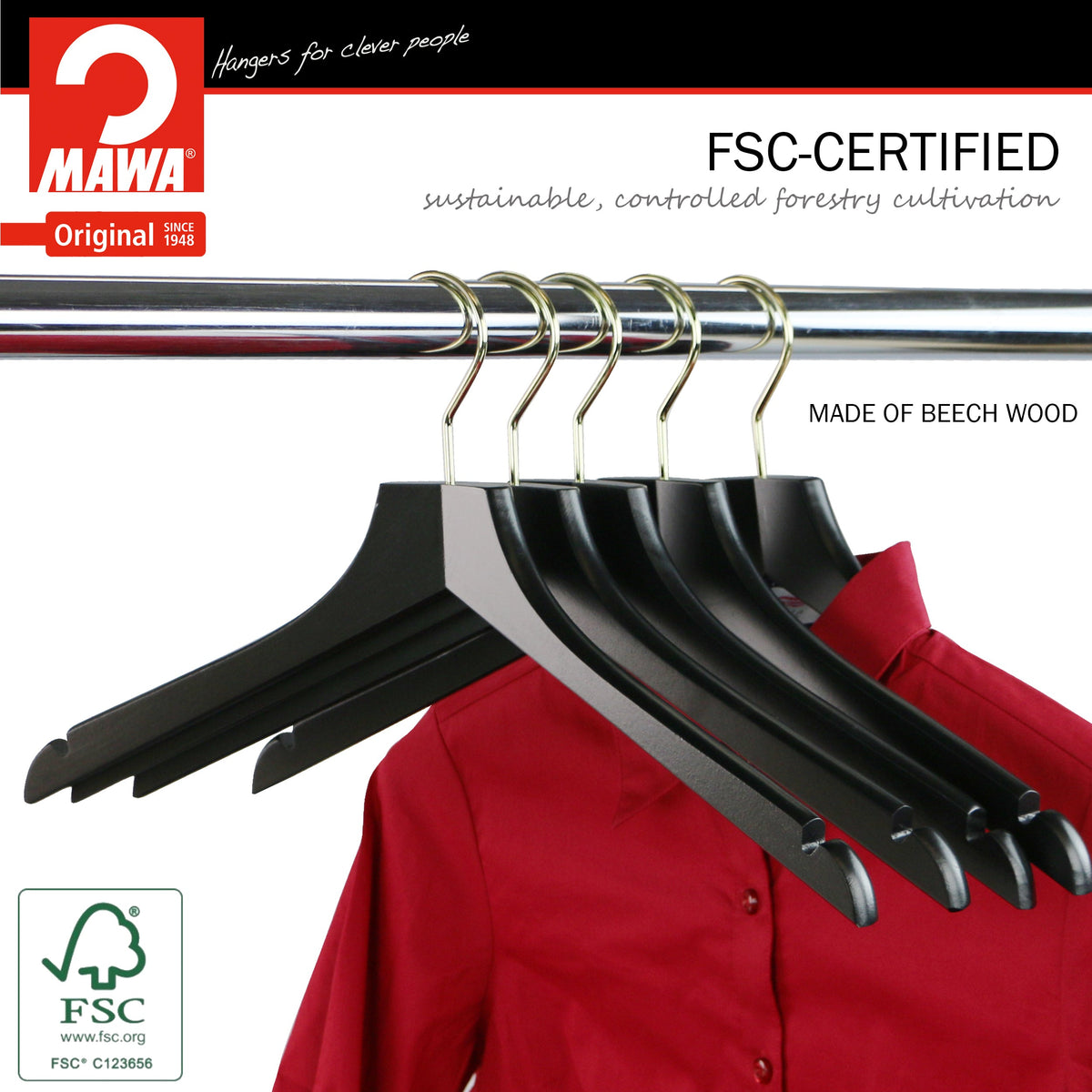 Metropolis Series, Bodyform Shirt with Shoulder Notches Hanger, Profi 45/RE, Black, Gold Hook