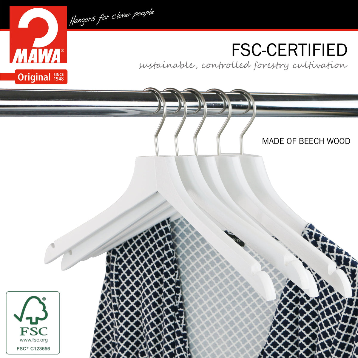 Metropolis Series, Bodyform Shirt with Shoulder Notches Hanger, Profi 45/RE, White, Silver Hook