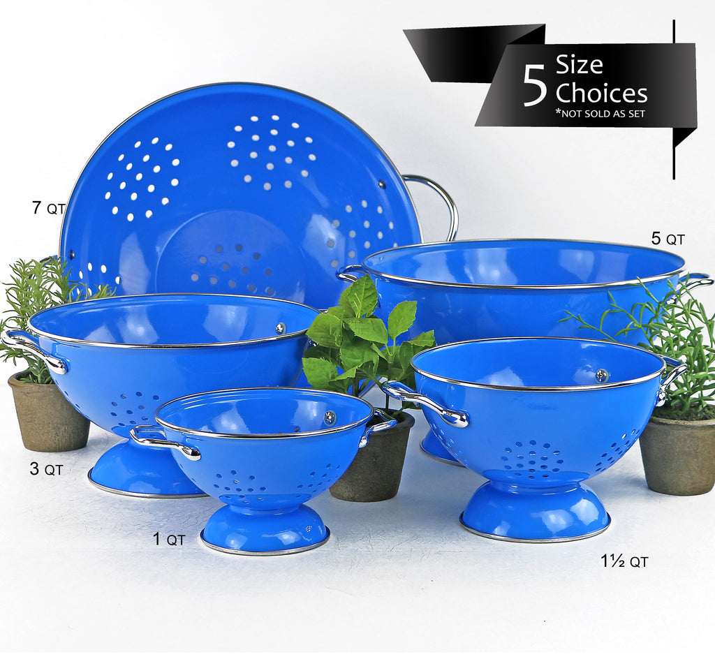Powder Coated Colanders, Various Sizes, Azure