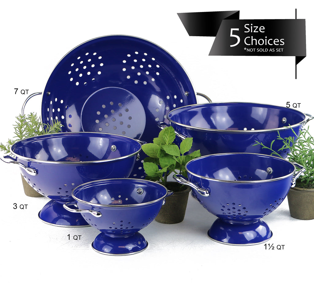 Powder Coated Colanders, Various Sizes, Indigo