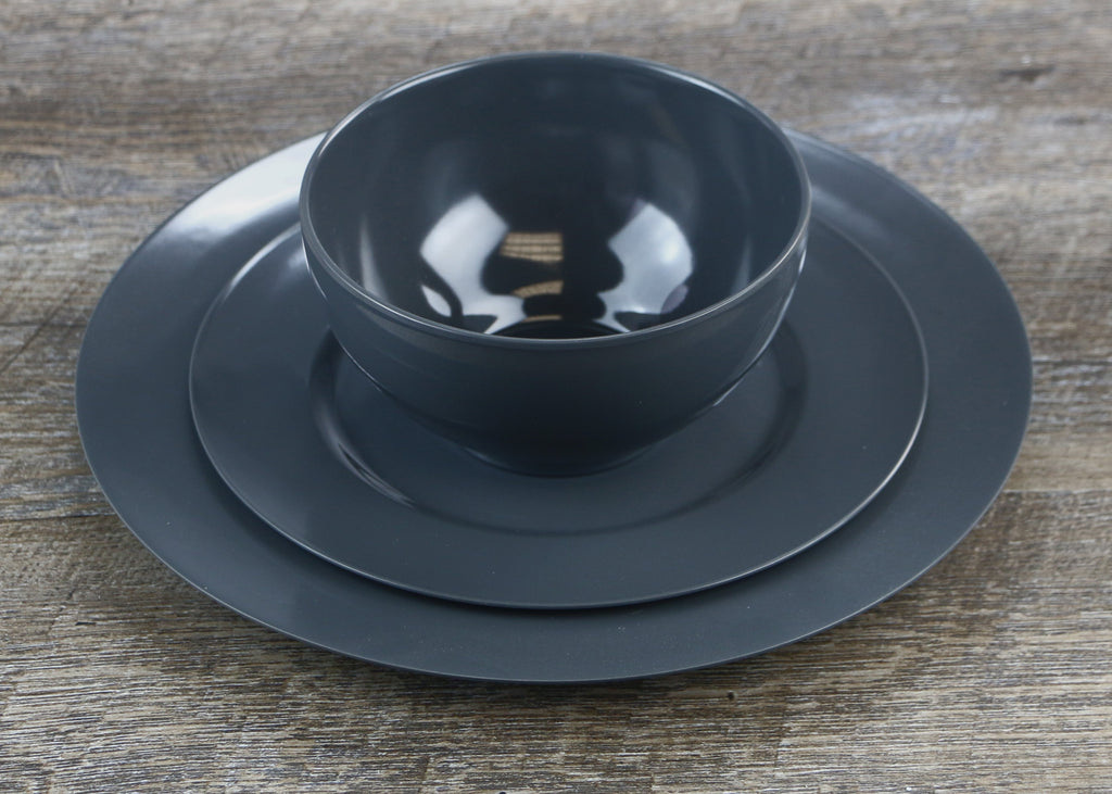 6pc Melamine Dinner Plate Set, Charcoal