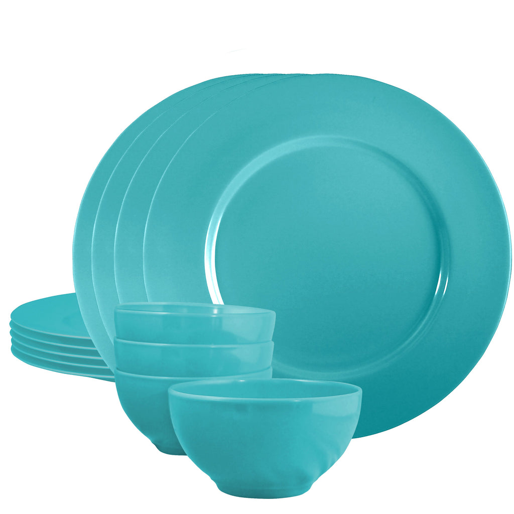 12pc Melamine Dinner Set, Turquoise