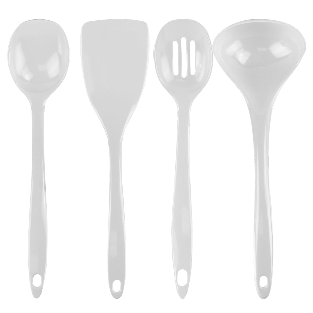 Calypso Basics BPA-Free Melamine Kitchen 4-Piece Food Grade Plastic Utensil Set with Spoon, Spatula, Ladle, Slotted Spoon by Reston Lloyd,  White