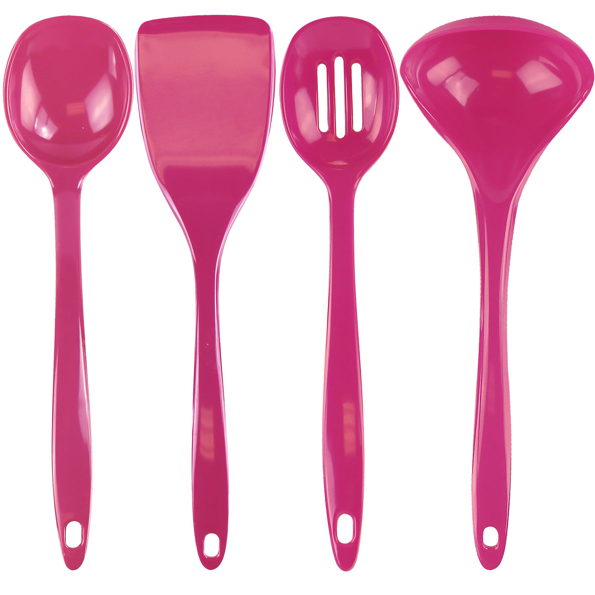 Calypso Basics BPA-Free Melamine Kitchen 4-Piece Food Grade Plastic Utensil Set with Spoon, Spatula, Ladle, Slotted Spoon by Reston Lloyd,  Magenta