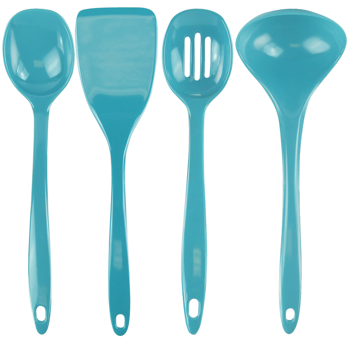 Calypso Basics BPA-Free Melamine Kitchen 4-Piece Food Grade Plastic Utensil Set with Spoon, Spatula, Ladle, Slotted Spoon by Reston Lloyd,  Turquoise