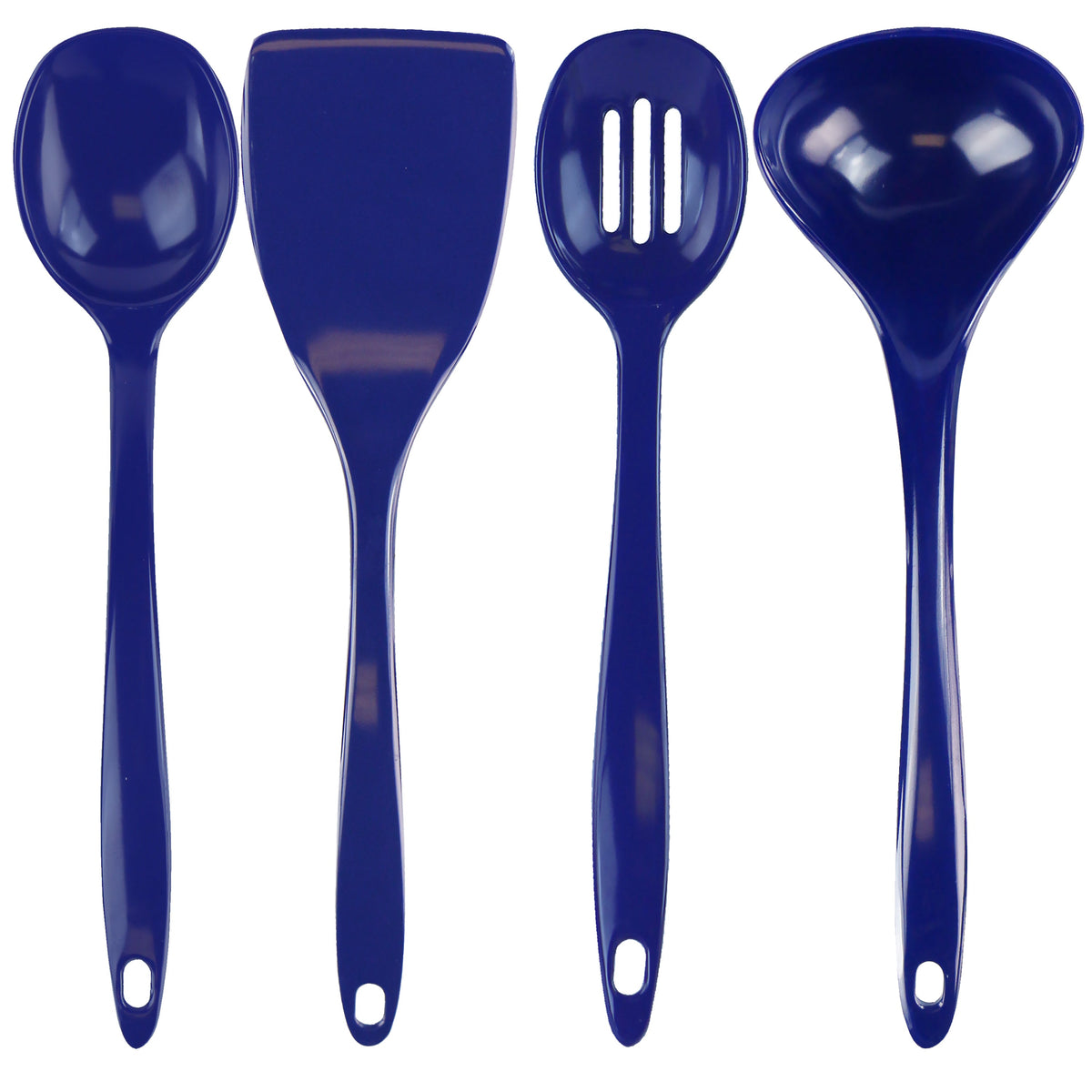 Calypso Basics BPA-Free Melamine Kitchen 4-Piece Food Grade Plastic Utensil Set with Spoon, Spatula, Ladle, Slotted Spoon by Reston Lloyd,  Indigo