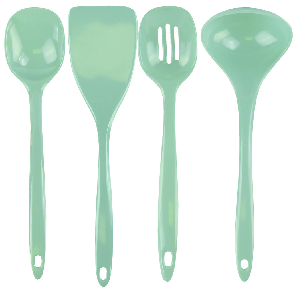 Calypso Basics BPA-Free Melamine Kitchen 4-Piece Food Grade Plastic Utensil Set with Spoon, Spatula, Ladle, Slotted Spoon by Reston Lloyd,  Seafoam