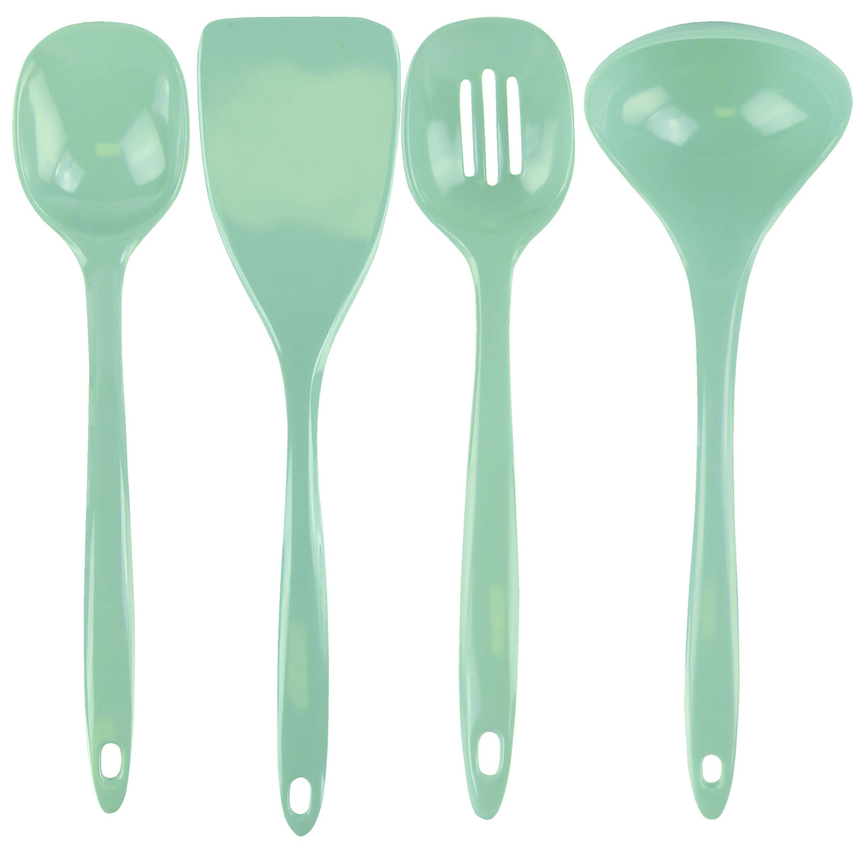 Calypso Basics BPA-Free Melamine Kitchen 4-Piece Food Grade Plastic Utensil Set with Spoon, Spatula, Ladle, Slotted Spoon by Reston Lloyd,  Seafoam