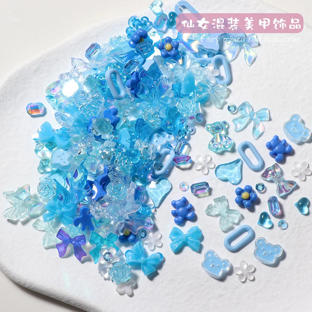 50PCS Mixed Kawaii Resin Nail Art Charms 3D Flower Bow Animals Rhinestones Nail Decorations DIY Manicure Professional Supplies
