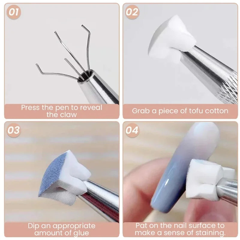 100Pcs Nail Art Sponge with 1 Grab Pen Set Manicure DIY Creative Nail Sponge Gripper Tool Sponge Gradient Nail Art Tools