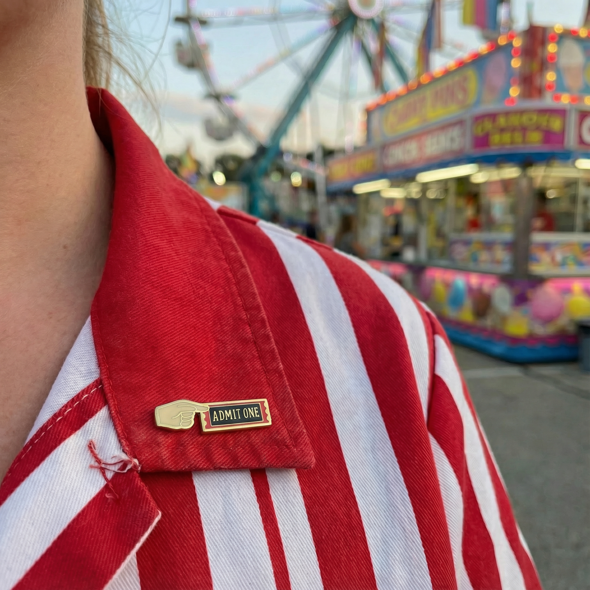 "Admit One" Carnival Ticket Enamel Pin on Gift Card