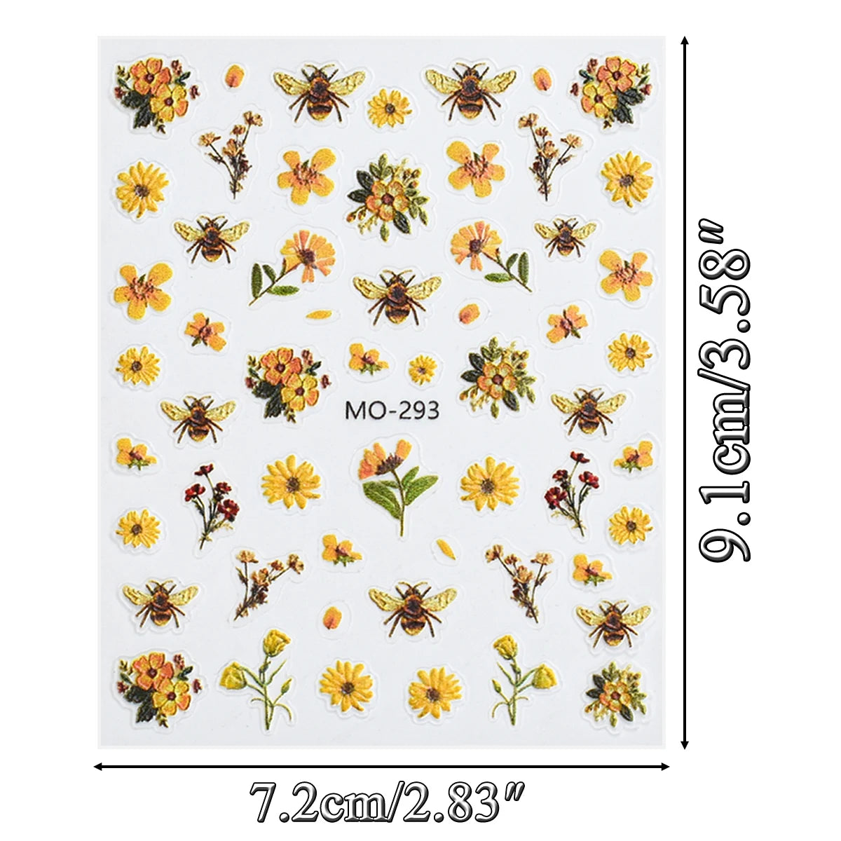 3/6 Sheets Daisy Bee Nail Stickers 5D Embossed Flower Nail Art Decals, Self-Adhesive Nail Wraps DIY Manicure Tips Decoration