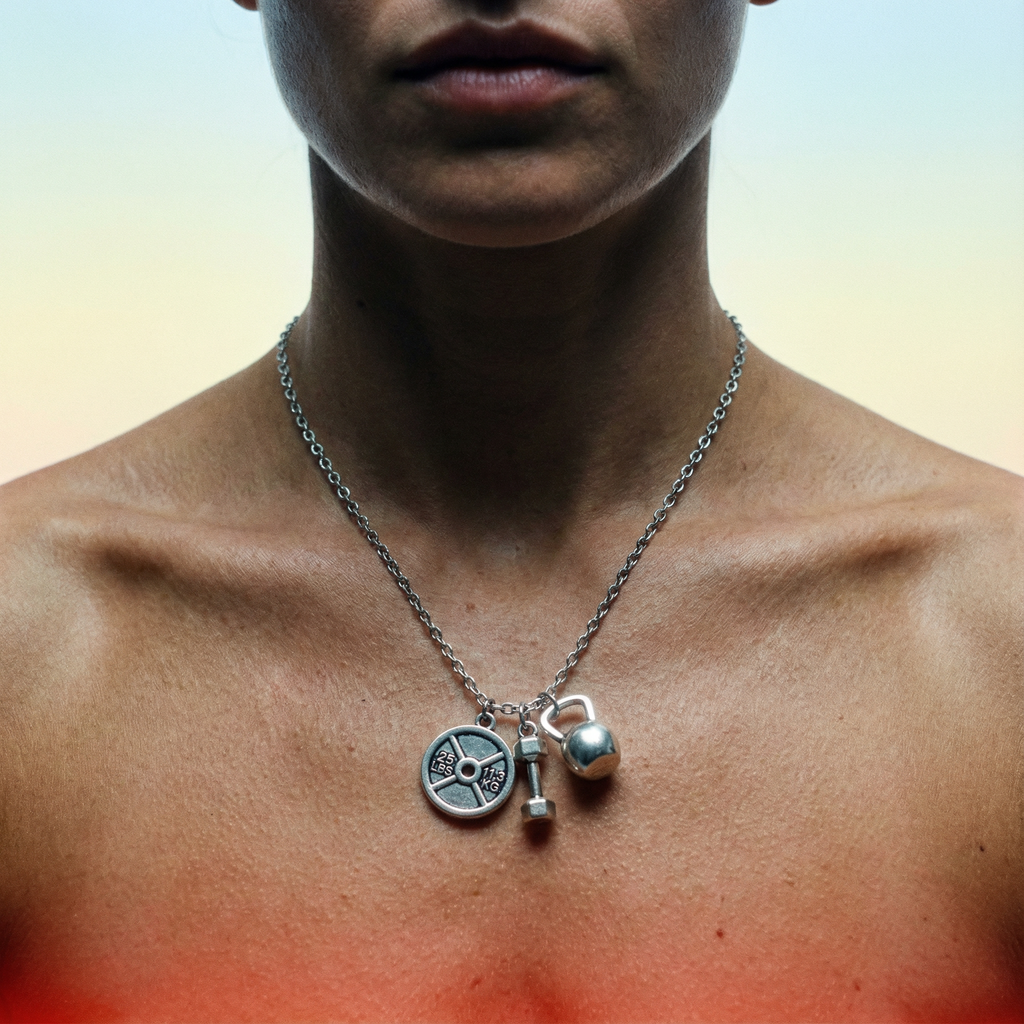 Badass Weightlifter Triple Charm Necklace in Silvertone