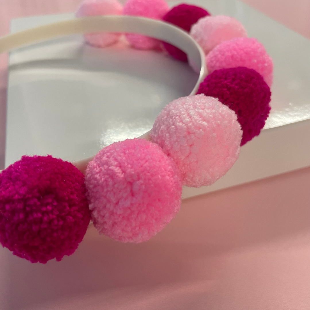 Birthday Pom Pom Headband in Red and Pink