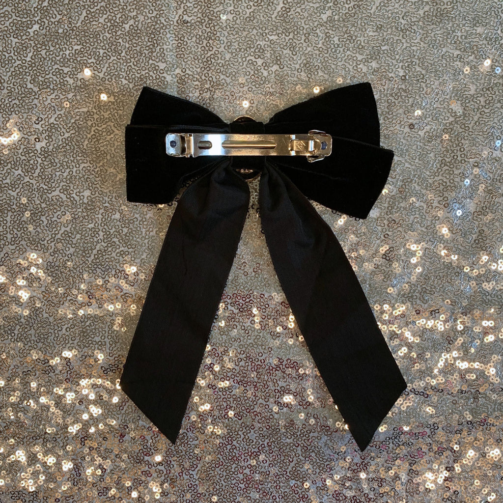 Black Velvet Cameo Hair Clip Bow