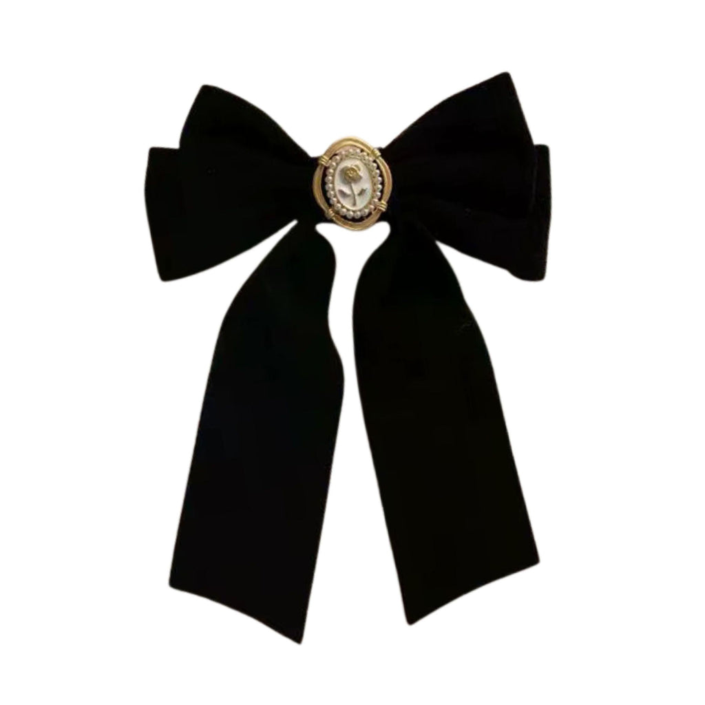 Black Velvet Cameo Hair Clip Bow