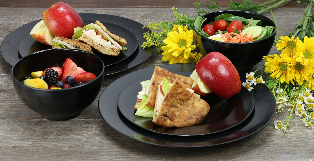 6pc Melamine Salad Plate Set, Black