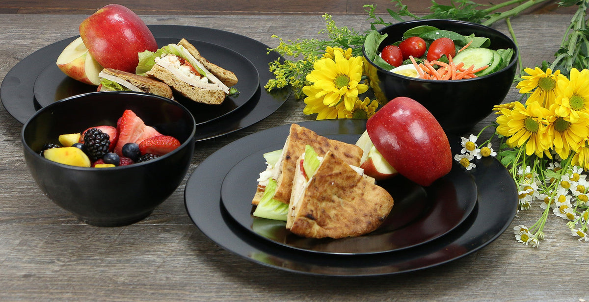 6pc Melamine Dinner Plate Set, Black