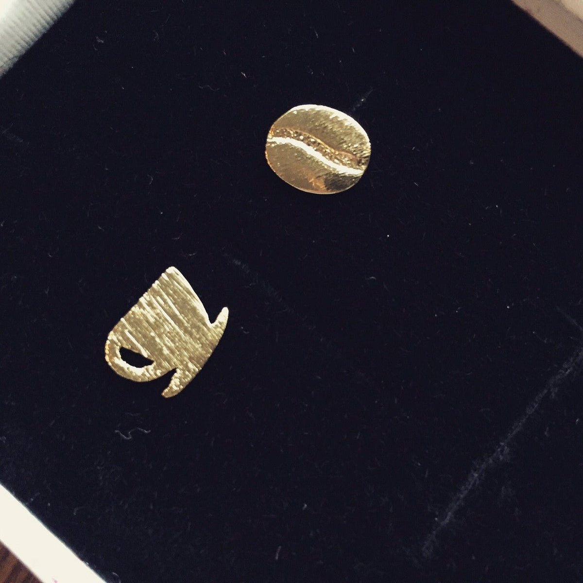 Coffee Cup & Bean Earrings in Rose Gold or Silver
