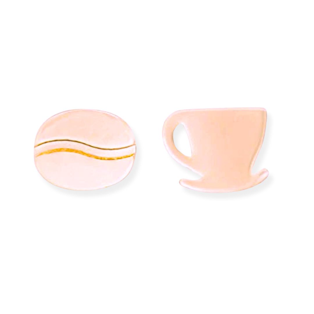 Coffee Cup & Bean Earrings in Rose Gold or Silver