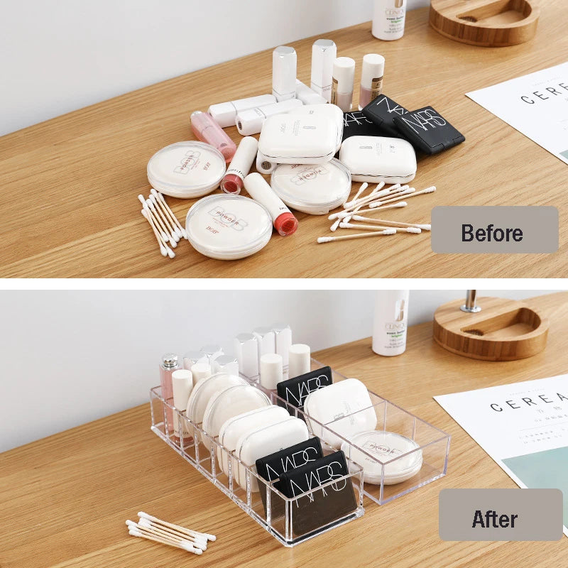 Household Transparent Divided Cosmetic Storage Box Sorting and Detachable Plastic Desktop Storage Box