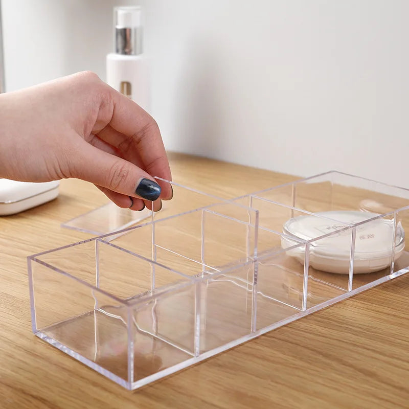 Household Transparent Divided Cosmetic Storage Box Sorting and Detachable Plastic Desktop Storage Box