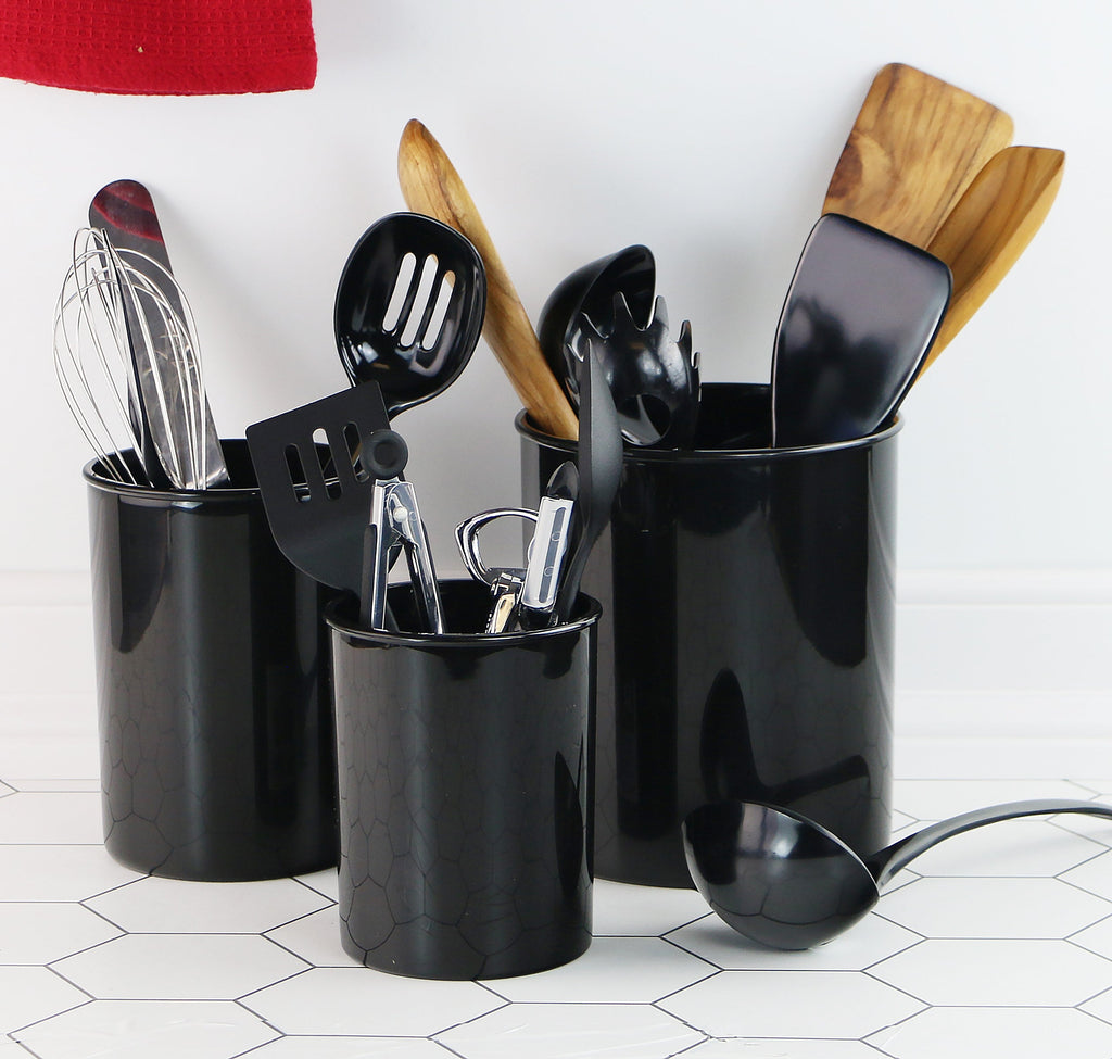 3pc Plastic Utensil Holders, Black