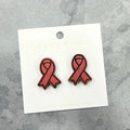 Pink Ribbon Earrings - Breast Cancer Awareness - Wood Stud Earrings