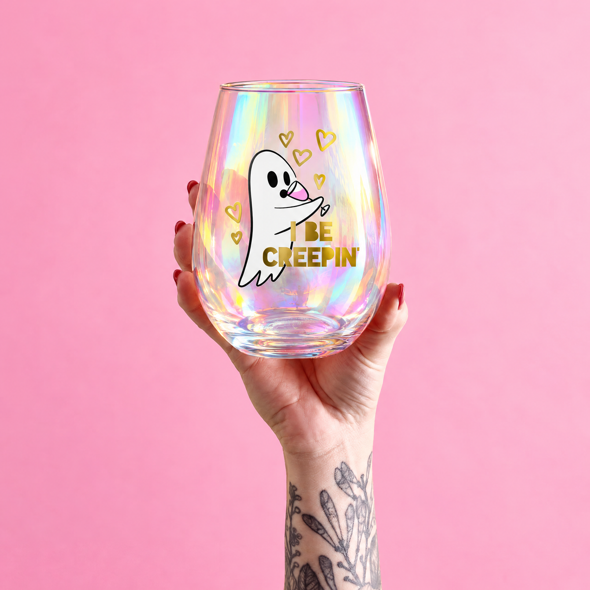 Ghost "I Be Creepin" Jumbo Stemless Wine Glass in Iridescent | 30 Oz. | Holds an Entire Bottle of Wine