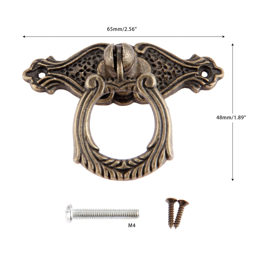 1Pc Antique Bronze Furniture Ring Pull Handles Knobs Zinc Alloy Kitchen Drawer Cabinet Door Handle Wooden Box Pull Knob 65*48mm