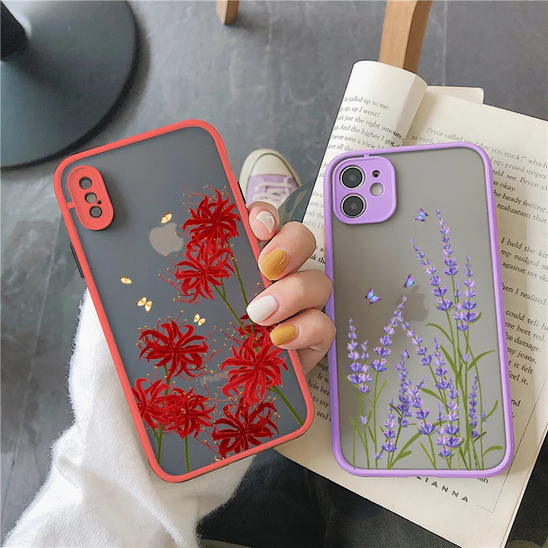 Butterfly Lavender Higan Flower Phone Case For iPhone 17 16 15 12 13 14 11 Pro Max 16 Plus X XR XS Cases Shockproof Back Cover