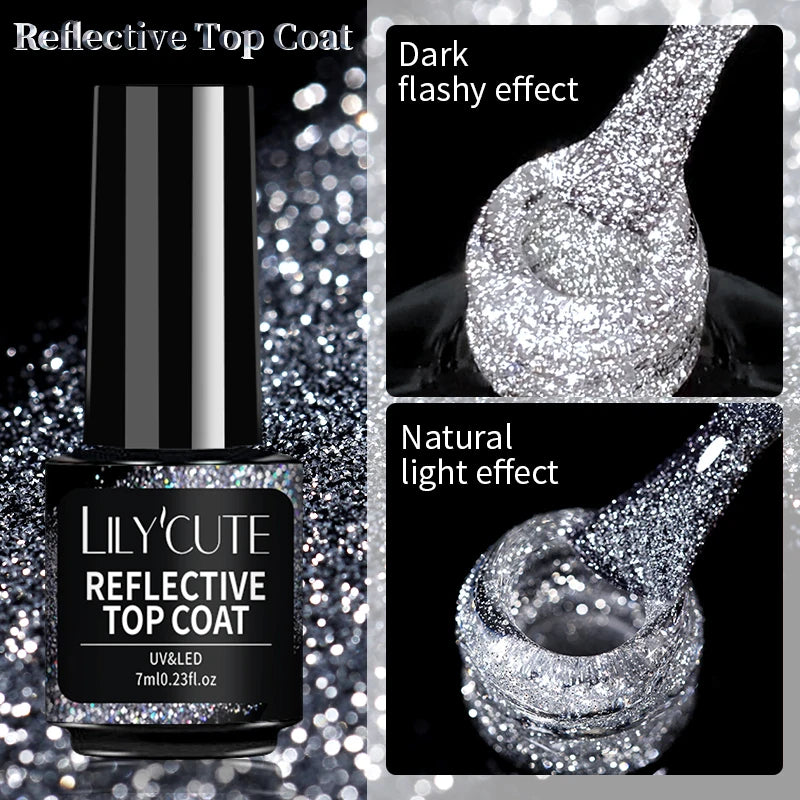LILYCUTE 7ml Reflective Glitter Nail Gel Polish Effect Sparkling Soak Off Gel Semi Permanent For Manicure Nail Art UV Nail Gel