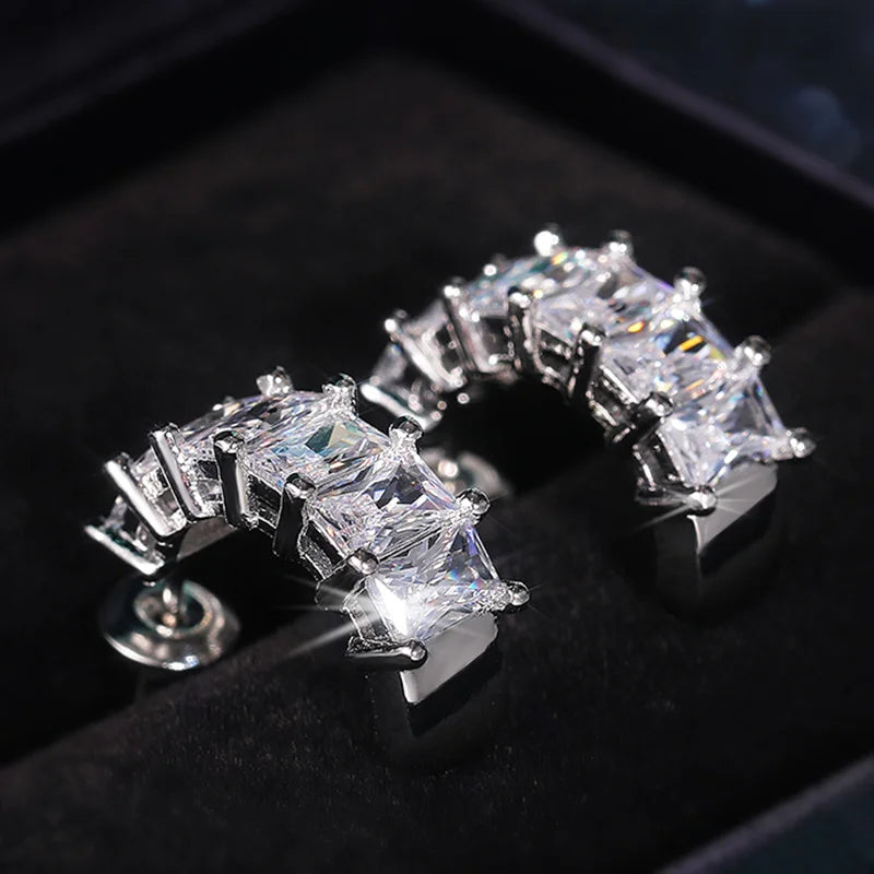 Huitan 2021 Trendy Stud Earrings for Women Brilliant Rectangle Cubic Zirconia Korean Fashion Jewelry High Quality Drop Shipping