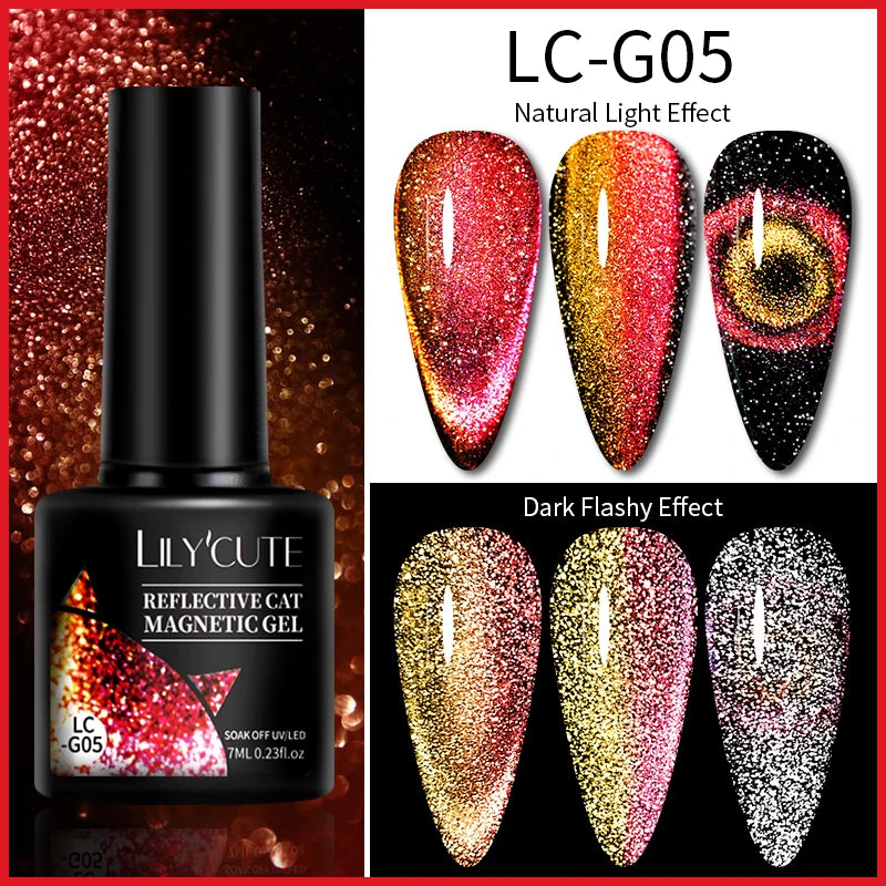LILYCUTE 7ml Reflective Glitter Nail Gel Polish Effect Sparkling Soak Off Gel Semi Permanent For Manicure Nail Art UV Nail Gel