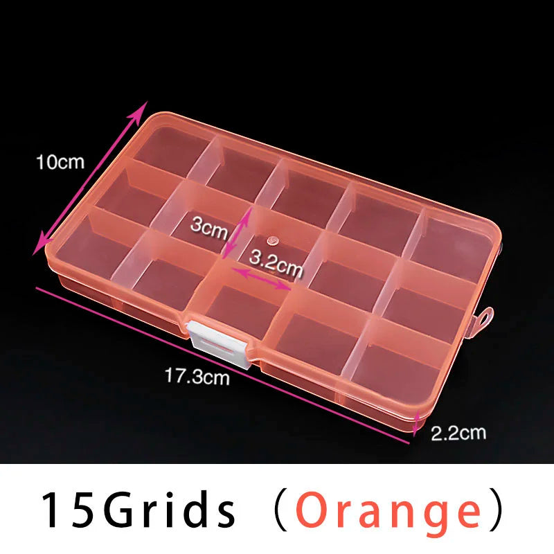 10/15 Grids Plastic Box Adjustable Jewelry Box Beads Pills Nail Art Storage Box Organizer for Office Housekeeping Organization