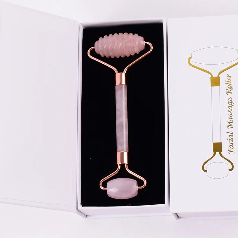Face Care Massage Roller Natural Rose Quartz Gua Sha Tool Health Skin Acupuncture Massager Neck Slimming Anti Wrinkle Cellulite