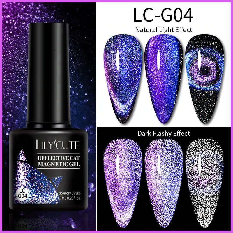 LILYCUTE 7ml Reflective Glitter Nail Gel Polish Effect Sparkling Soak Off Gel Semi Permanent For Manicure Nail Art UV Nail Gel