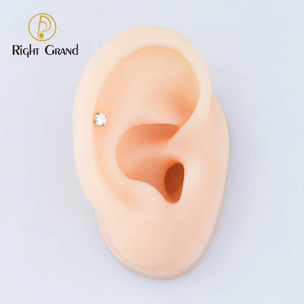 Right Grand ASTM F136 Titanium CZ Gem Internally Threaded Labret Monroe Lip Ring Tragus Nail Helix Earring Stud 16G 6/8/10mm Bar