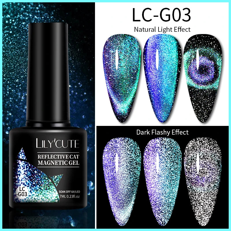 LILYCUTE 7ml Reflective Glitter Nail Gel Polish Effect Sparkling Soak Off Gel Semi Permanent For Manicure Nail Art UV Nail Gel