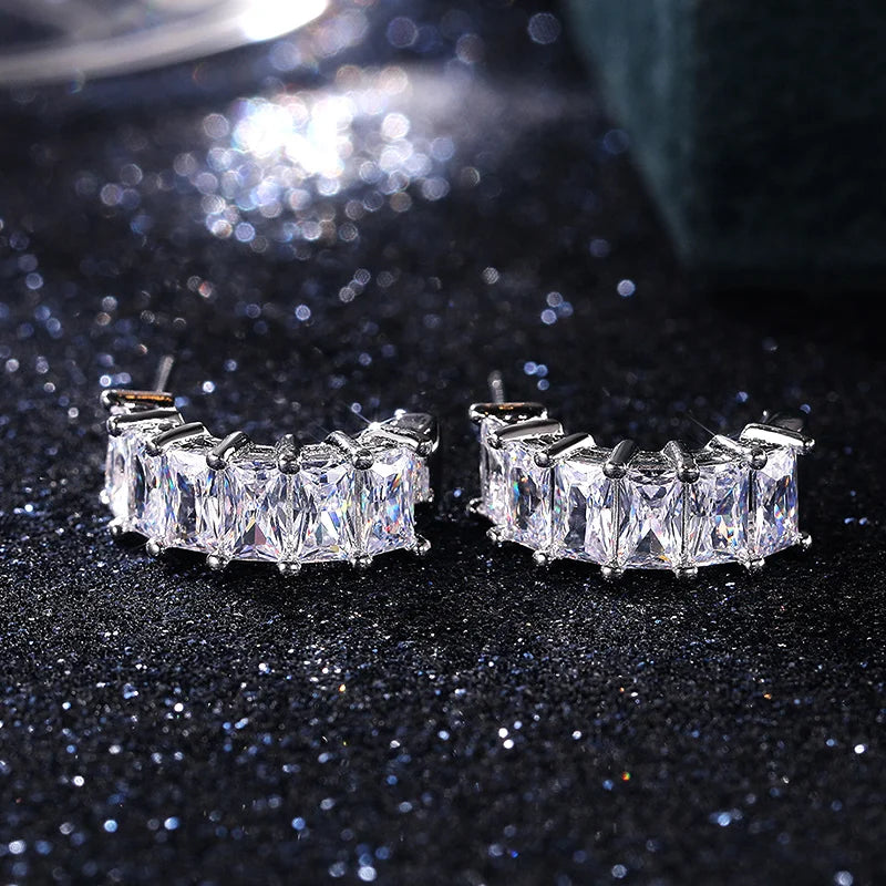 Huitan 2021 Trendy Stud Earrings for Women Brilliant Rectangle Cubic Zirconia Korean Fashion Jewelry High Quality Drop Shipping