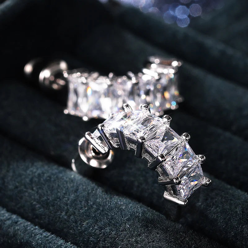 Huitan 2021 Trendy Stud Earrings for Women Brilliant Rectangle Cubic Zirconia Korean Fashion Jewelry High Quality Drop Shipping